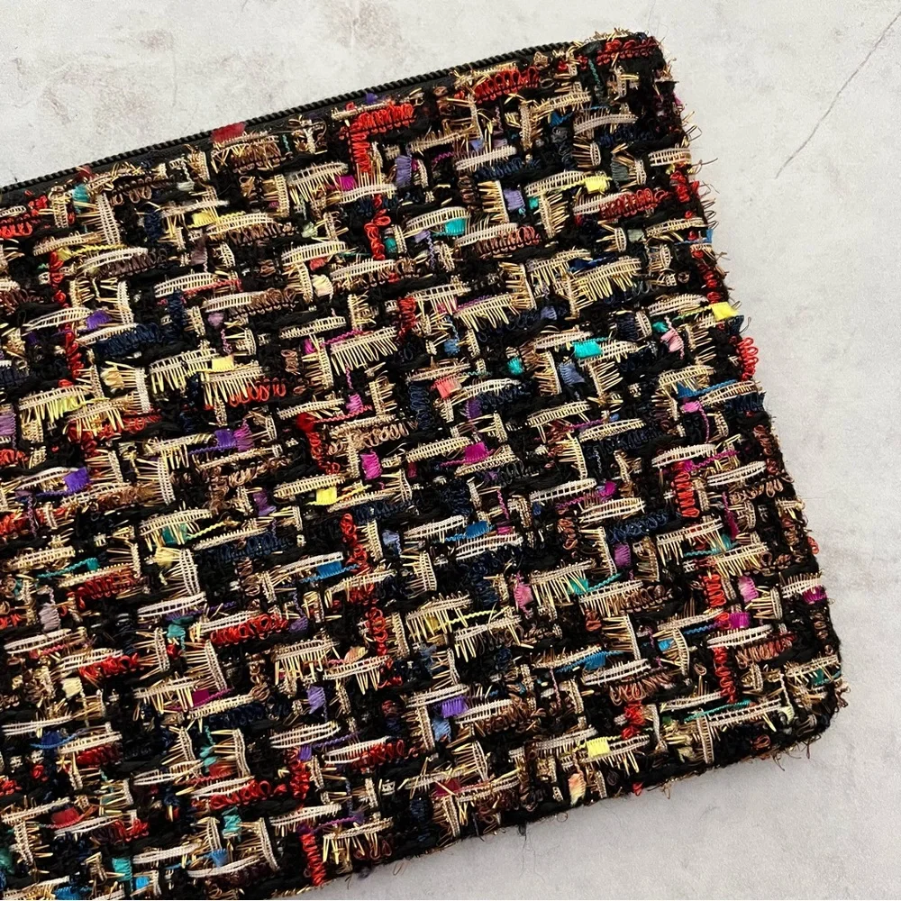 NWT Nordstrom Tweed Beauty Makeup Cosmetic Bag Zipper Pouch Case